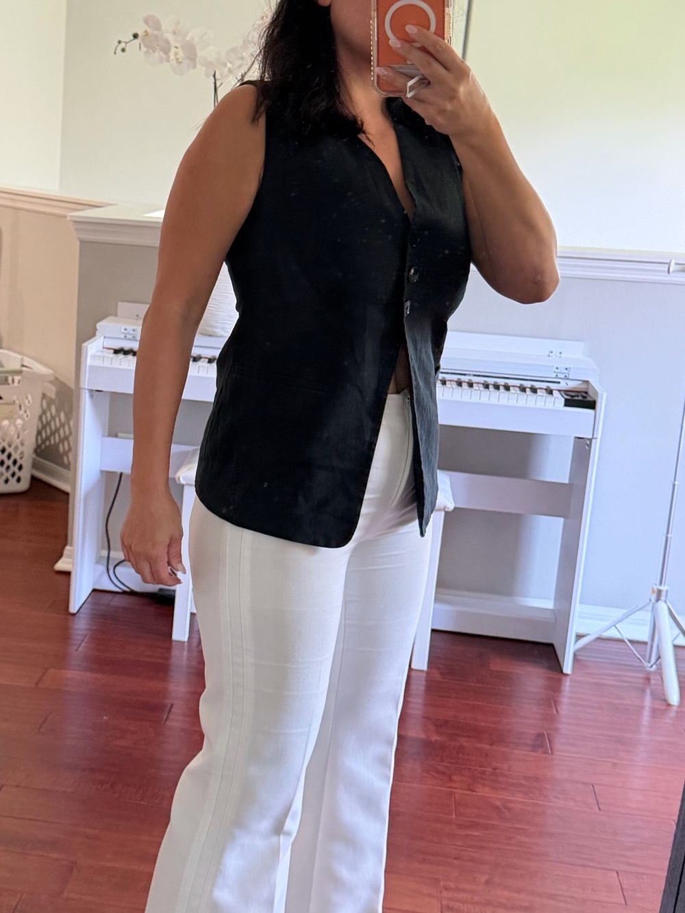 Banana Republic Black Vest with White Flare Pants